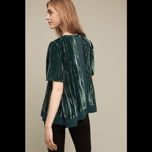 Anthropologie Green Velvet Blouse